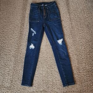 Judy Blue Size 0/24 Dark Blue High-Rise Distressed Skinny Jeans